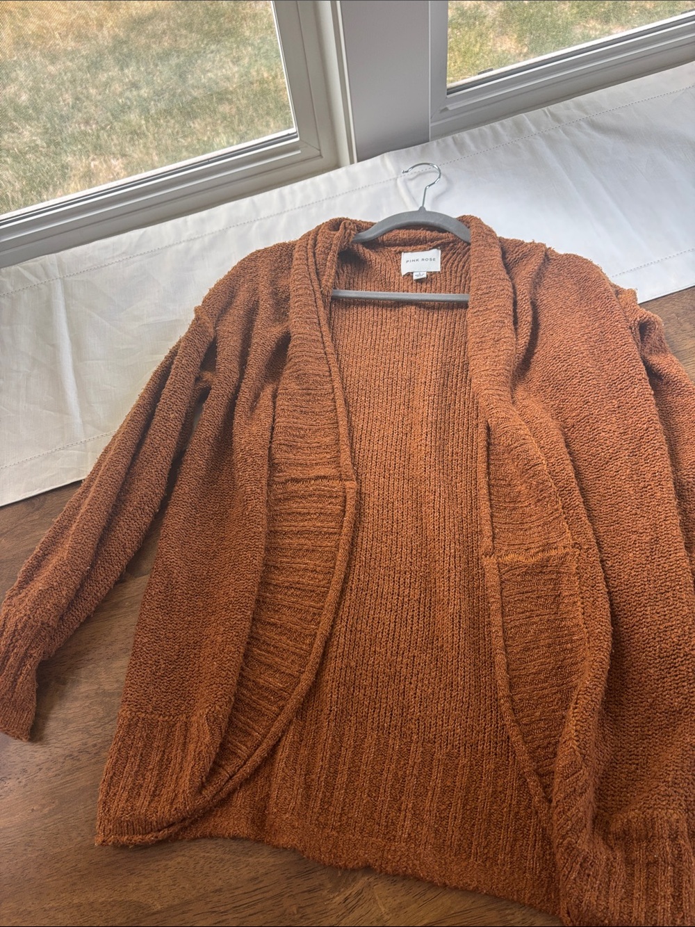 Pink Rose Open-Front Cardigan Sweater - Rust